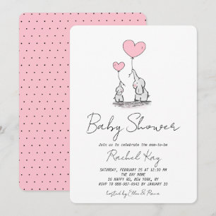 Rosa ballong elefant nyfödd flicka baby shower inbjudningar