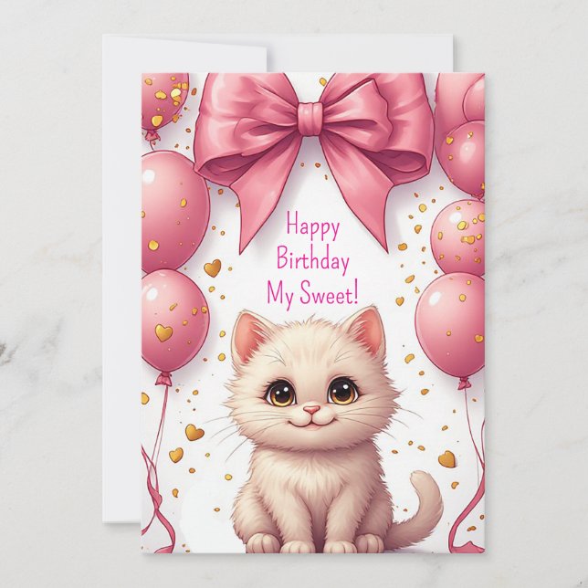 Rosa ballong kattunge födelsedagsfest 🐱 (Framsida)