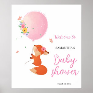 Rosa ballong med söt babyduschvälkomstskylt poster