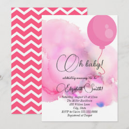 Rosa ballong zig zag tapet, babydusch inbjudningar