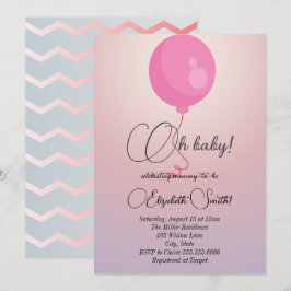 Rosa ballong zig zag tapet, babyduschinvita inbjudningar