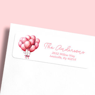 Rosa ballonger akvarell flicka baby shower adress returadress etikett
