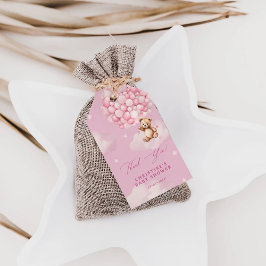 Rosa ballonger Baby Teddybjörn Shower Tack Presentetikett