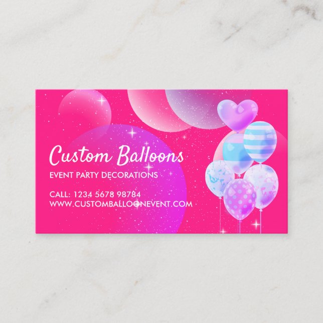 Rosa ballonger Evenemang Party Planner Dekoration Visitkort (Framsida)