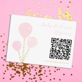 Rosa ballonger flicka baby shower önskelista tilläggskort