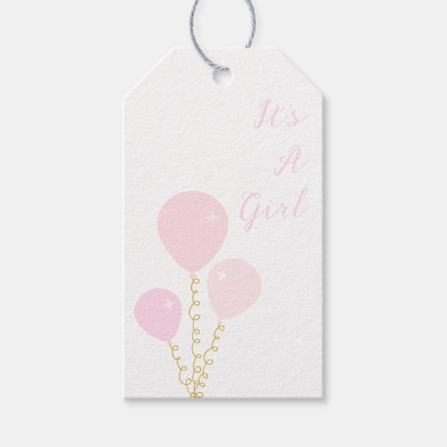 Rosa ballonger flicka baby shower presentetikett (Framsidan)