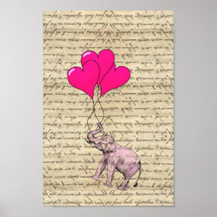 Rosa ballonger för elefanthållande av elefanter poster