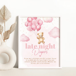 Rosa ballonger nalle för sent nattblöjor poster