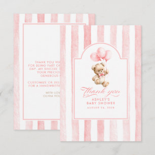 Rosa ballonger och teddybjörn baby shower tack kort
