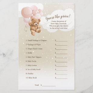 Rosa ballonger Teddybjörn Gissa priset spel Flygblad