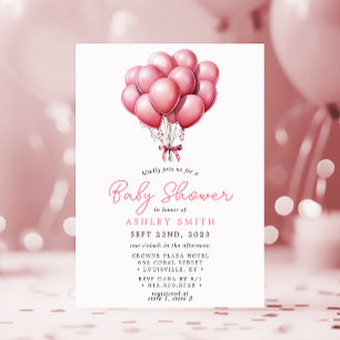 Rosa ballonger Vattenfärg Flicka Bebis shower Inbjudningar