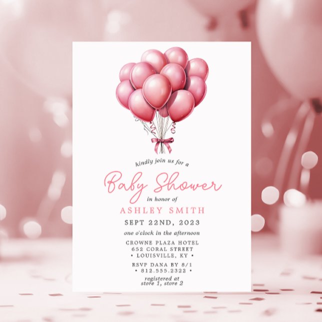 Rosa ballonger Vattenfärg Flicka Bebis shower Inbjudningar (Skapare uppladdad)