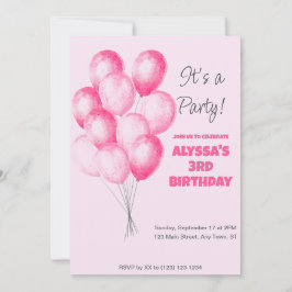 Rosa-ballongfödelsedag inbjudan