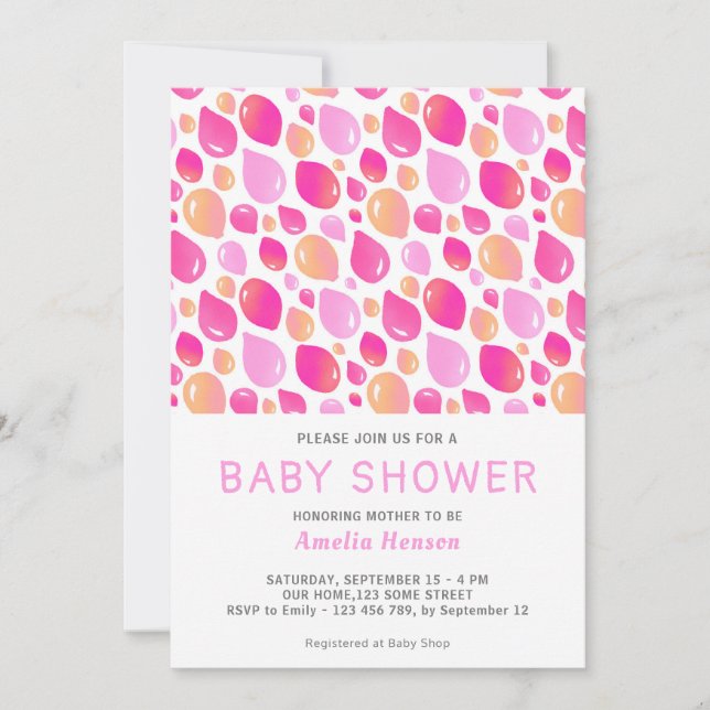 Rosa ballongmönster Babyflicka Bebis shower  Inbjudningar (Framsida)
