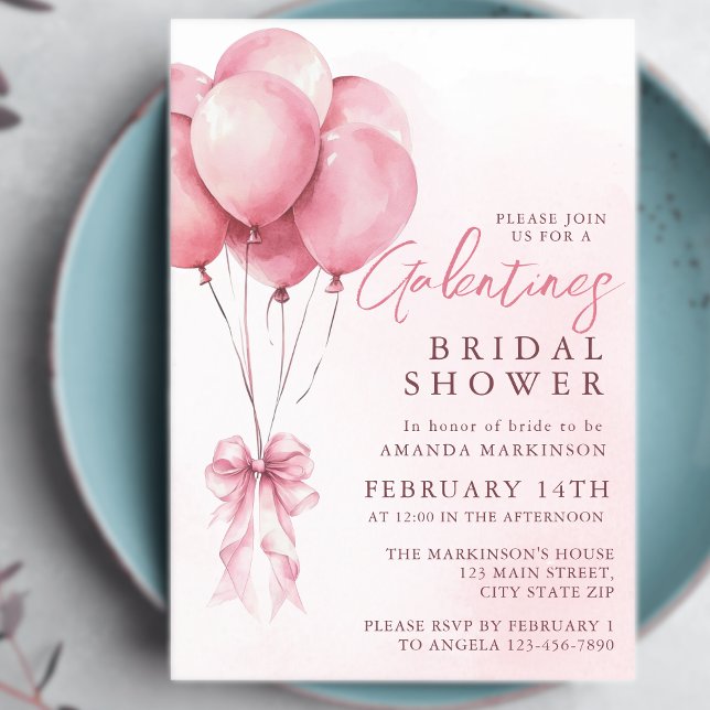 Rosa ballongvattenfärg Galentines bröllopsfest Inbjudningar (Skapare uppladdad)
