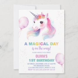 Rosa Ballons Unicorn Birthday-inbjudan Inbjudningar