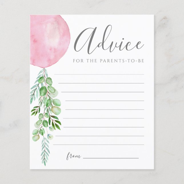 Rosa Balloon Advice Önskemål for Baby Card (Framsida)