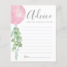 Rosa Balloon Advice Önskemål for Baby Card