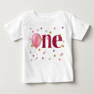 Rosa Balloon and Confetti First Birthday T Shirt