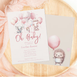 Rosa Balloon Animal Baby Shower Inbjudningar