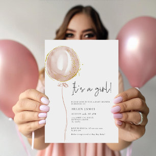 Rosa Balloon är en liten babystötare Inbjudningar