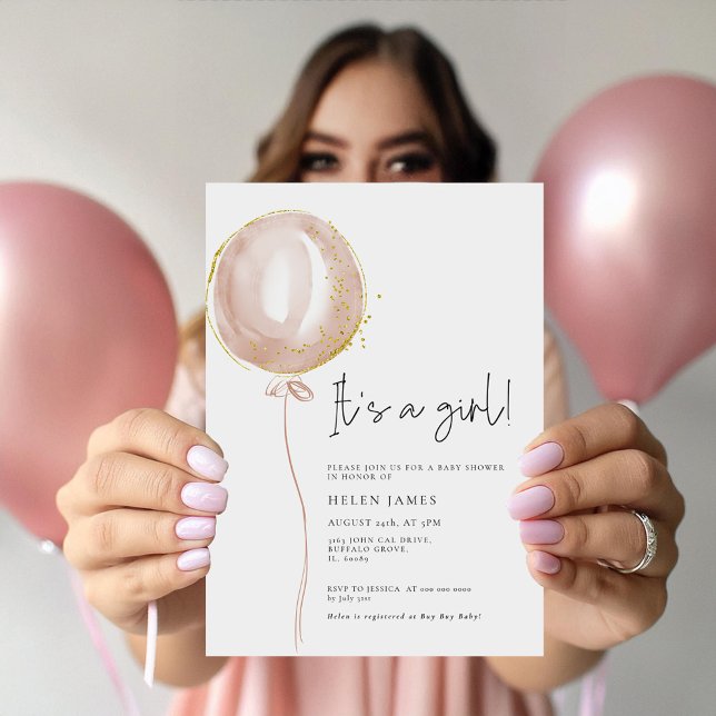 Rosa Balloon är en liten babystötare Inbjudningar (Skapare uppladdad)