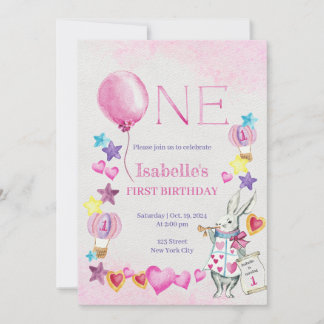 Rosa Balloon Baby Birthday Watercolor-inbjudan Inbjudningar