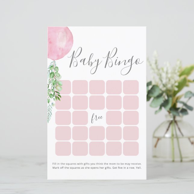 Rosa Balloon Baby Shower Bingo Game (Stående Fram)