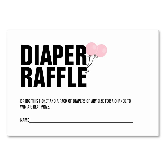 Rosa Balloon Baby Shower Diaper Raffle Biljett Bordsnummer (Framsidan)