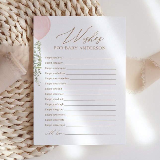 Rosa Balloon Baby Shower Önskemål för Baby Inbjudningar (Skapare uppladdad)