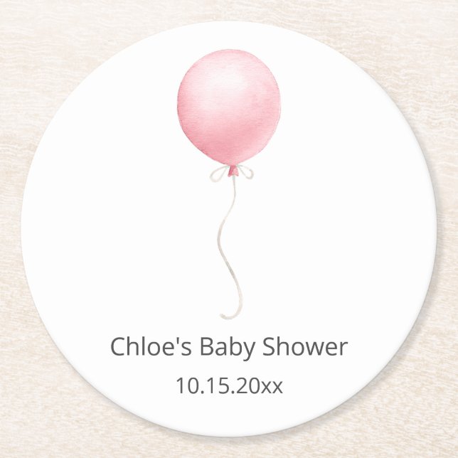 Rosa Balloon Baby Shower Underlägg Papper Rund (Framsidan)