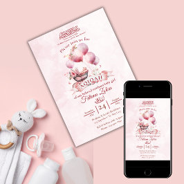 Rosa Balloon Barnvagn Flicka Muslim Aqiqah Inbjudningar