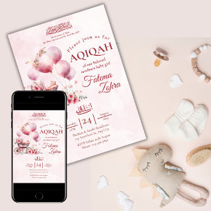 Rosa Balloon Barnvagn Flicka Muslim Aqiqah Inbjudningar