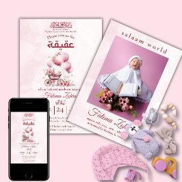 Rosa Balloon Barnvagn Flicka Muslim Aqiqah Inbjudningar