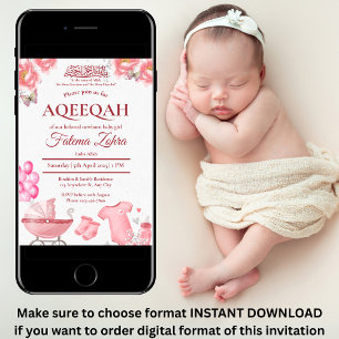 Rosa Balloon Barnvagn Flicka Muslim Aqiqah Inbjudningar