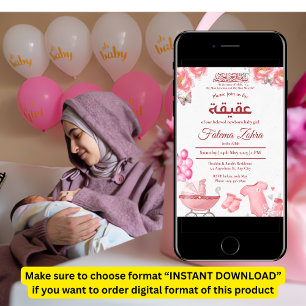 Rosa Balloon Barnvagn Flicka Muslim Aqiqah Invi Inbjudningar