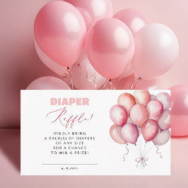 Rosa Balloon Bear Diaper Raffle Girl Baby Shower Tilläggskort