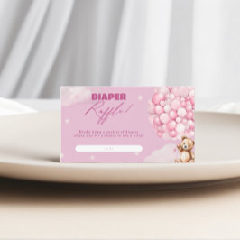 Rosa Balloon Bear Diaper Raffle Girl Baby Shower Tilläggskort