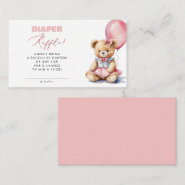 Rosa Balloon Bear Diaper Raffle Girl Baby Shower Tilläggskort