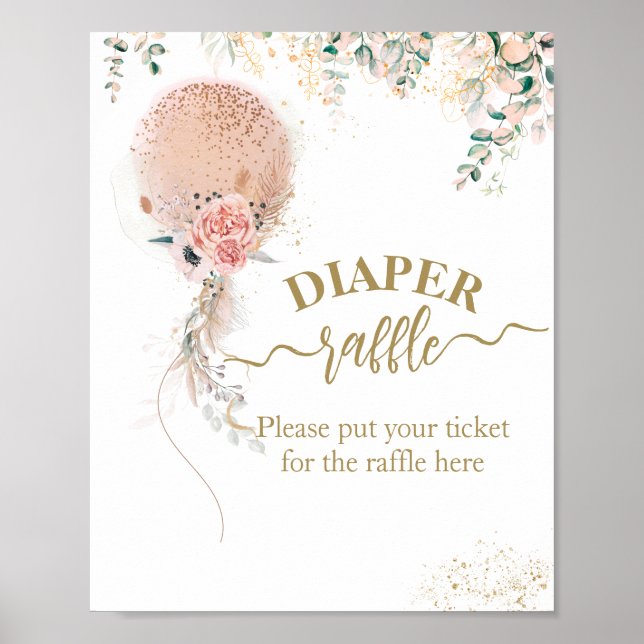 Rosa Balloon Blommigt Eucalyptus Baby Shower diape Poster (Framsidan)