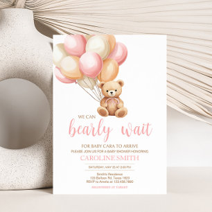 Rosa Balloon Boho Bear Baby Shower Inbjudningar