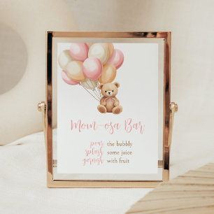 Rosa Balloon Boho Bear Baby Shower Mamma Osa Pub Poster