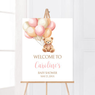 Rosa Balloon Boho Bear Baby Shower Välkommen Poster