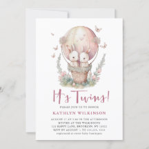 Rosa Balloon Butterfly Det är Twillingar Girl Baby