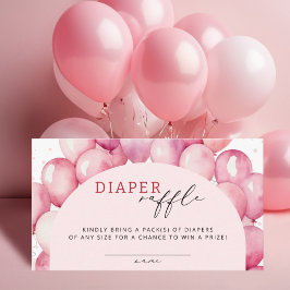 Rosa Balloon Diaper Raffle Girl Baby Shower Tilläggskort