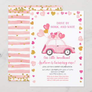 Rosa Balloon Drive by Valentine Birthday Inbjudningar