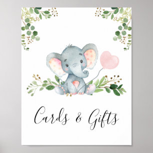 Rosa Balloon Elephant Baby Shower Party-tecken Poster