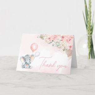 Rosa Balloon Elephant Baby Shower Tack Kort