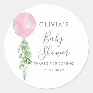 Rosa Balloon Eucalyptus Baby Shower Runt Klistermärke