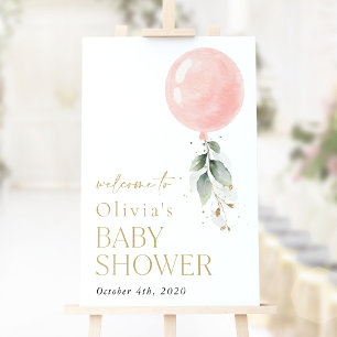 Rosa Balloon, eukalyptus, Baby Shower Welcome Poster